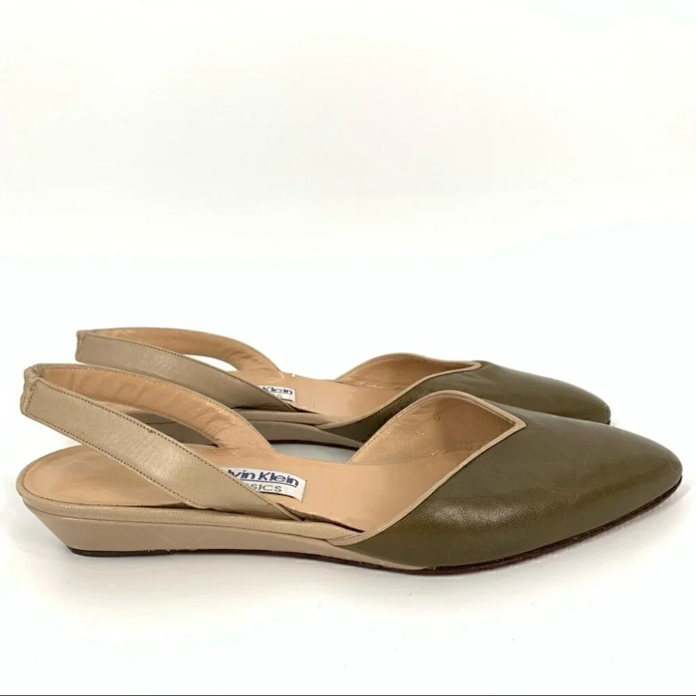 New Calvin Klein Classics heel 8 N olive green  Tan Italian leather vintage 80s